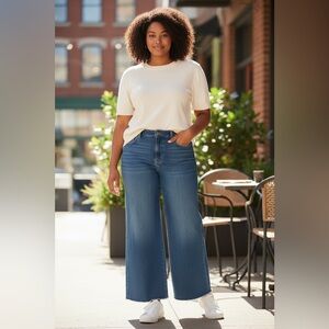 True Craft Relaxed Wide Leg Raw Hem 100% Cotton Denim Jeans Size 6